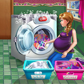 Игра Беременная Анна стирает белье