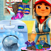 Игра Джейк из Сабвей Сёрферс стирает одежду